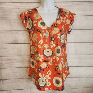 Express Floral Print V-Neck Cap Sleeve Womens Size Small Cottagecore